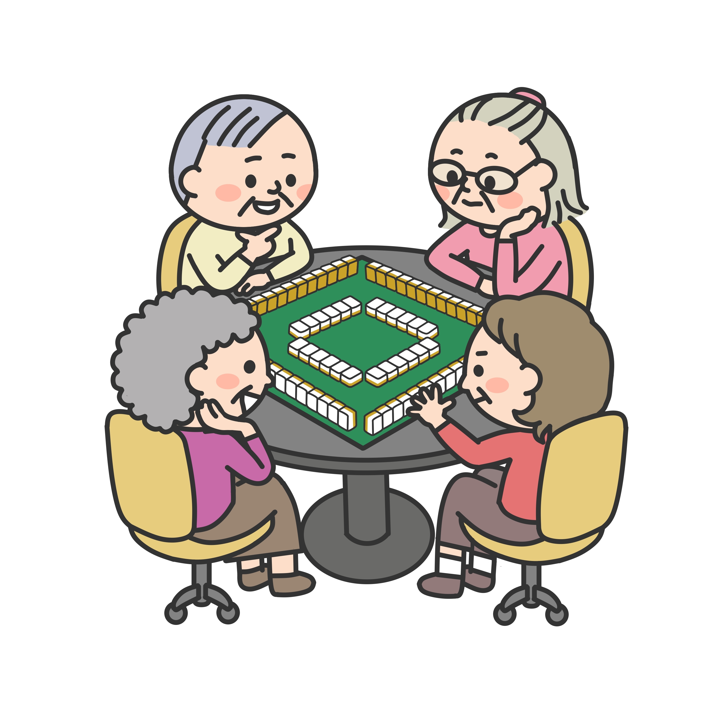 女性４人の麻雀イラスト